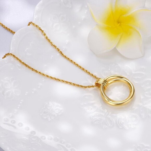 Dainty Layered Choker Necklace 18k gold Plated Y Pendant Commemorative coin Neck - Picture 3 of 6